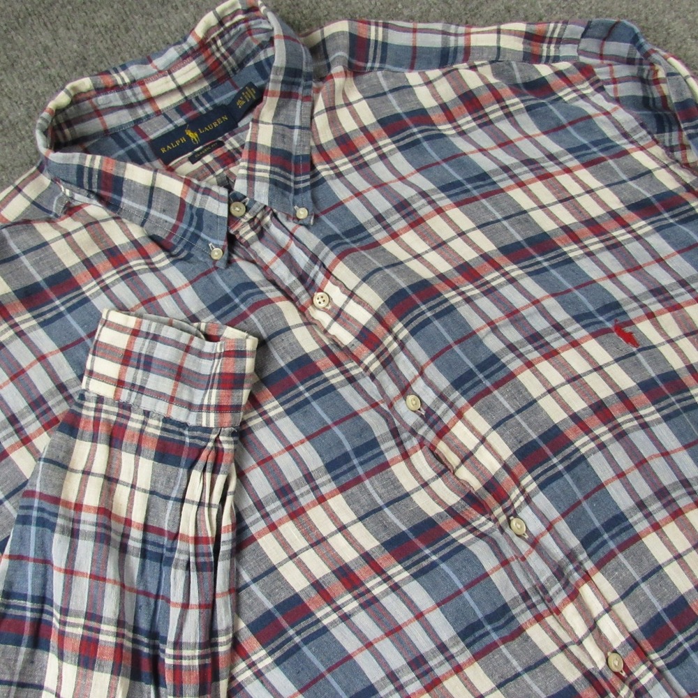 Ralph Lauren Shirt Mens 4XLT Linen Classic Fit Plaid Button‎ Down Long Sleeve